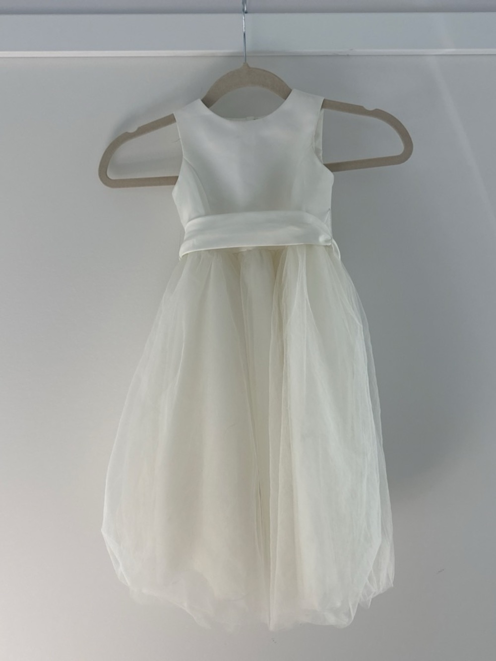 David's Bridal Ivory Satin and Tulle Flower Girl Dress